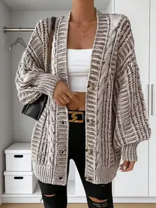 Plus Size Women's Knitted Sweater Cardigan, Knitwear, Fitted Casual Long Sleeve Pullover, Soft and Cozy, Perfect for Fall and Winter