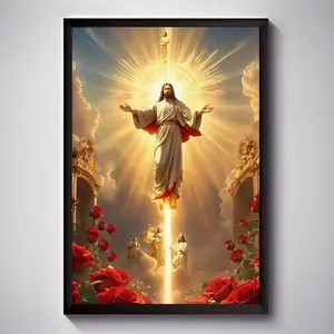 PC Frameless Religious Artwork of Jesus Ascending to Heaven on Cross for Decoration, Spiritual Wall Decor, suitable for walls in living room, bedroom, office, print poster, 12 inches x 16 inches