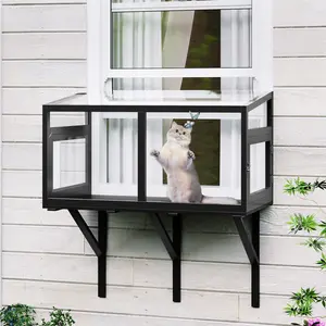 Weatherproof Cat Window Box Enclosure for Indoor Cats - Clear View Outdoor Cat House - Sturdy Wooden Window Perch for Sunbathing & Birdwatching - Fits 24"-38" Windows