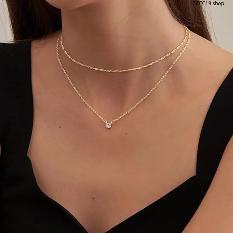 Layered Cubic Zirconia Necklace Set - 14K Gold Plated Dainty Stackable Choker Necklaces | 2 in 1 Detachable Minimalist Necklaces for Women Daily Office Date Wear