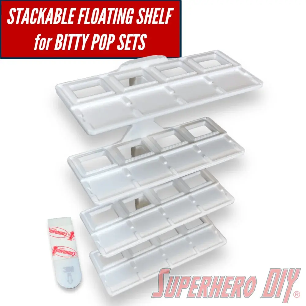 STACKABLE Floating Shelf for Bitty Pop Sets | Fits your Bitty Pop Boxes and Figure | Includes Command Strip