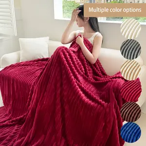 Solid Color Stripe Flannel Blanket, 1 Count Soft Comfortable Warm Throw, Air-conditioned Room Blanket, Warm Nap Blanket for Home & Office, Soft Lightweight Blanket, Soft Comfy Blanket, Christmas Gifts For GF