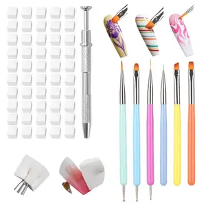 100pcs Sponges with Grabber and Nail Art Brushes, Nail Tools Set for Ombre Gradient Nail Gel Painting Multifunctional Nail Brushes for Nail Design