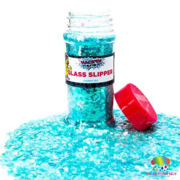 Hack’d™ Semi-Translucent Glass Slipper Chunky Hexagon Mix Glitter - Premium Grade, UV-Resistant, Clump-Free Light Blue Polyester, 100mL Shaker for Nail Art Decoration, Glitter Crafts, Art Supplies
