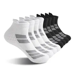 6 Pairs Athletic Low Cut Socks for Men & Women, Unisex No Show Socks with Terry Soles, Soft & Stretchy, Breathable Black White Socks for Running, Gym, Casual Wear