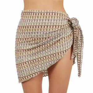 Women's Crochet Fishnet See-Through Tie-Side Mini Skirt Beach Wrap Bathing Suit Cover Up, Multi-Size, Cute, Resort, Bikini Cover Up, Bikini Cover Ups, Cute Cover Ups