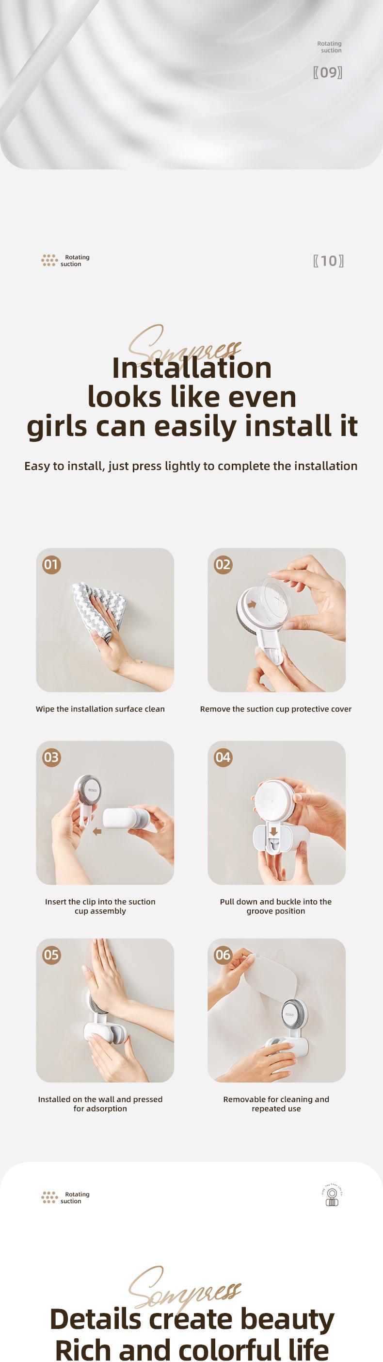 RENEMOS Relocatable Shower Head Holder - Damage-Free Suction Cup Mount - No Drill, No Tools Needed - Adjustable Shower Stand for Tile & Glass - Reusable & Removable - Perfect for Apartments & Rentals