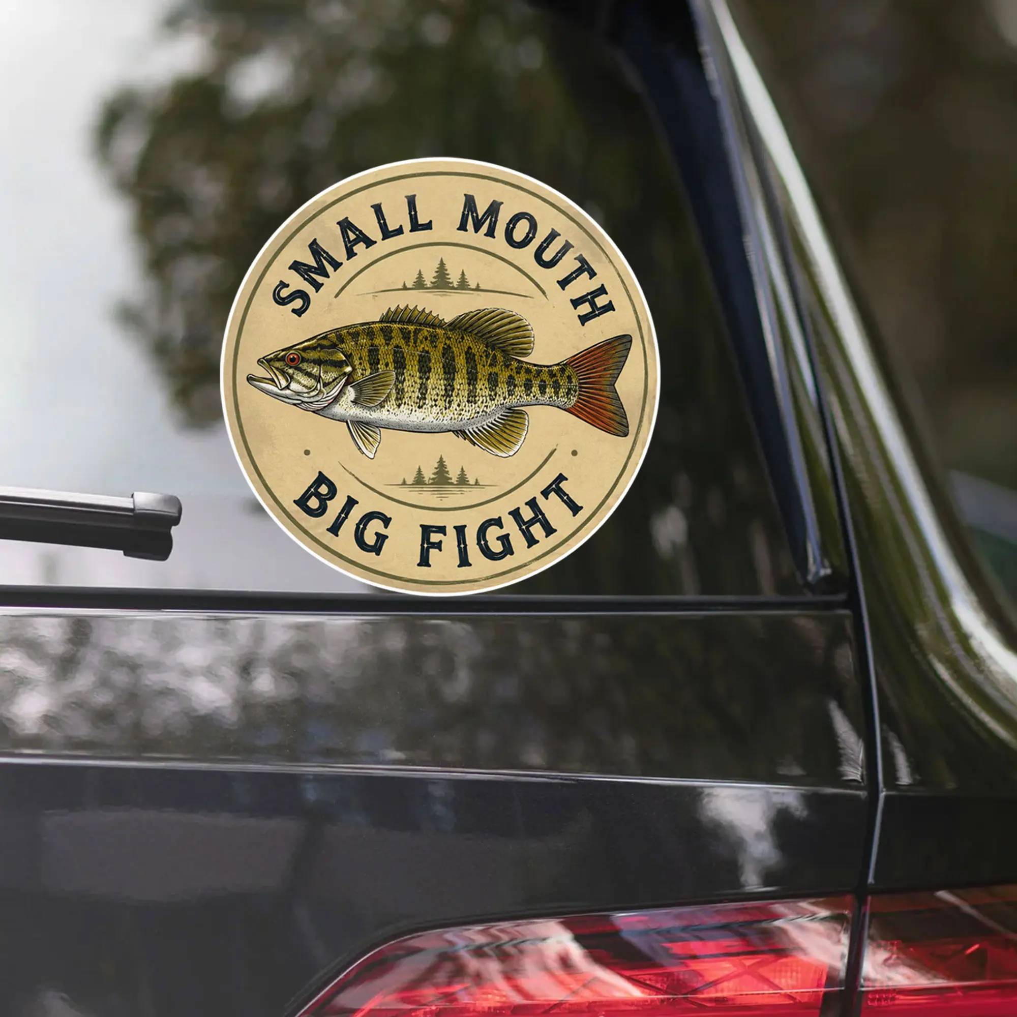Vintage Angler Die Cut Vinyl Sticker, Smallmouth Bass Fish Big Fight Emblem Decal, Waterproof Boat Tackle Box Car Tumbler Decor