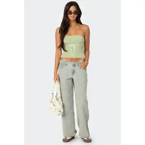 Petite Magda Acid Wash Low Rise Baggy Jeans