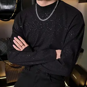 Design Full Sequin T-Shirt Men Long Sleeve Autumn New Fashion Trend Casual Base Shirt Versatile Stretchy Trendy Men's T-Shirt
