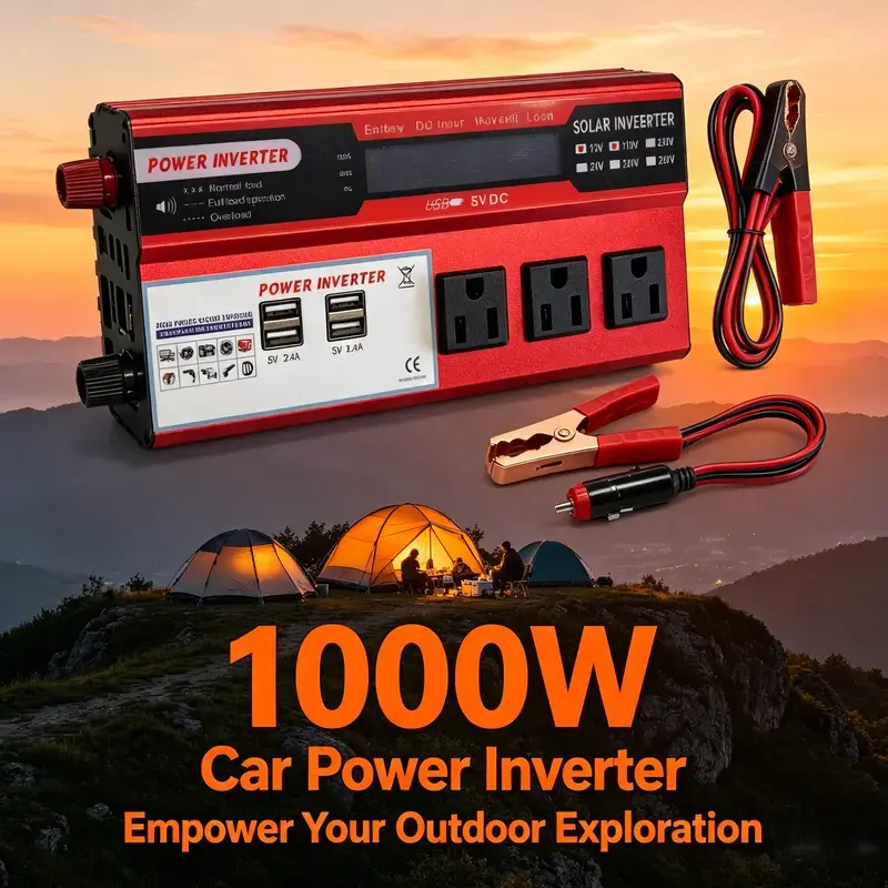 1000W Peak High Power Pure Sine Wave Inverter, DC 12V to 110V Fast Charging Power Converter with LCD Display for Vehicle, RV & Boating Outdoor Activities, High Power Inverter