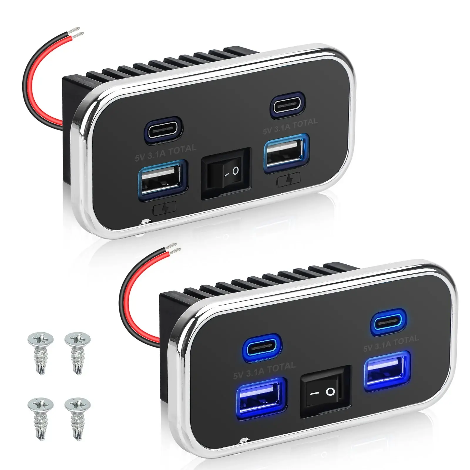 2Pcs RV USB Outlet Dual USB A & USB C Ports Car Charger Socket Panel Boat Marine Adapter