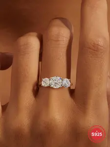 S925 Sterling Silver Synthetic Zircon Ring, Fashion Accessories for Women & Girls, Trendy All-match & Exquisite Jewelry for Birthday Gift