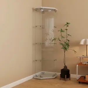 Bellemave Lighted Corner Cabinet 4 Shelves Glass Display Cabinet with LED Lights and Quick Assembly White