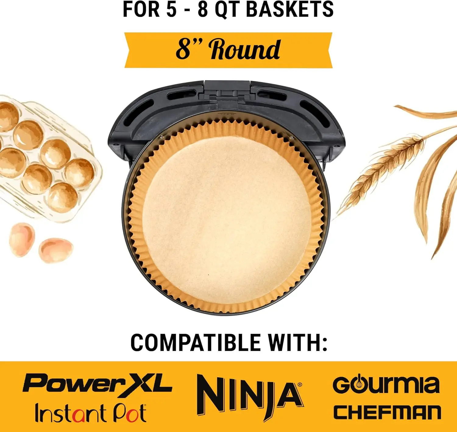 100 pcs Air Fryer Liners for Ninja, Round Disposable Airfryer Paper Liners – Non-Stick and Oil Proof for Easy Cleanup, Great for Oven,  & Baking  – 8 Inch for 5-8 qt Basket box Cake