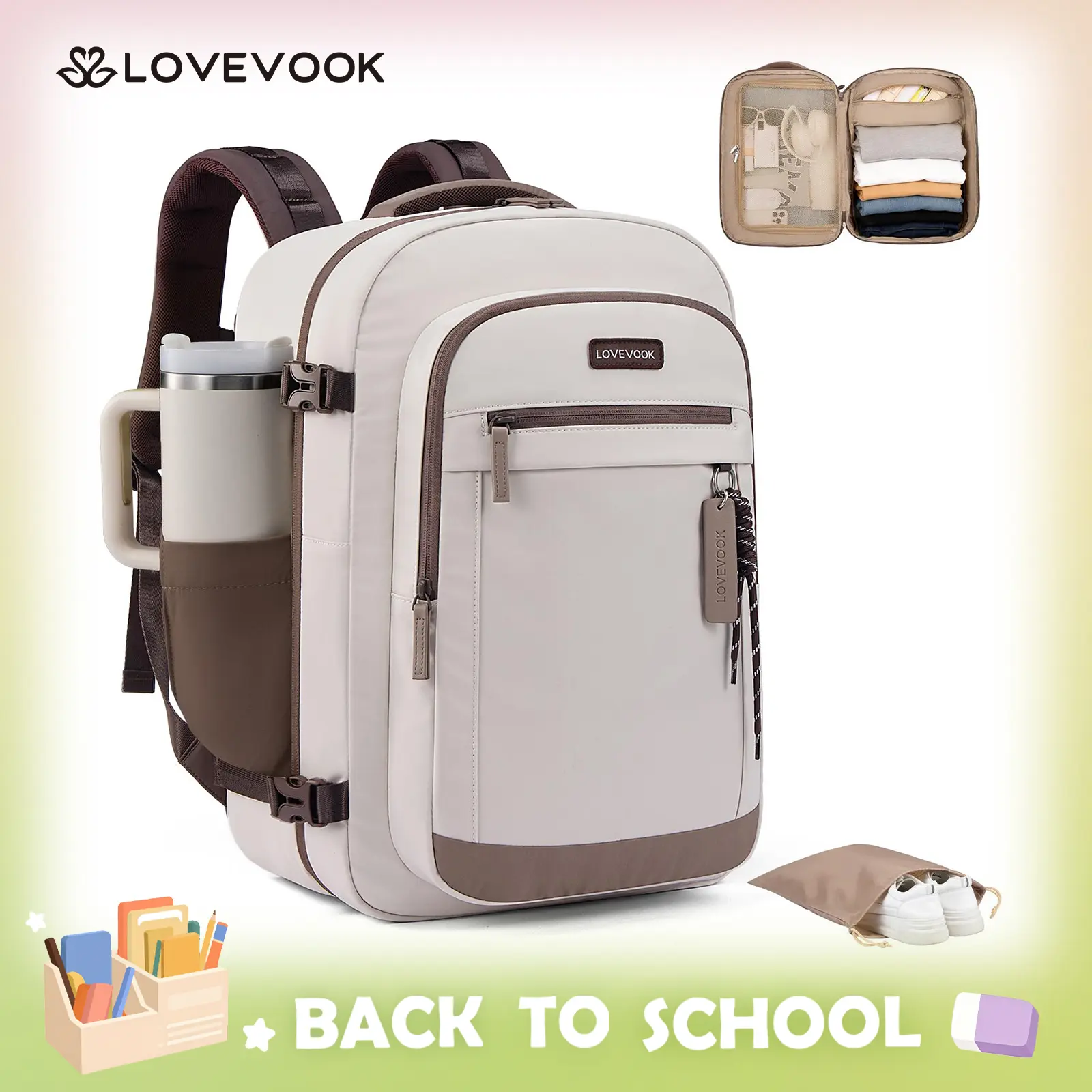 LOVEVOOK 40L Travel Backpack for Women, Airline Approved Carry On Luggage, TSA Personal Item Bag fits 15.6 Inch Laptop, Waterproof Weekender Overnight Suitcase for Work TikTokShopBackToSchool