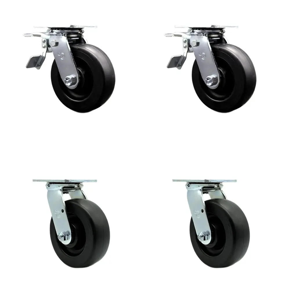 Service Caster SCC-TTL30S620-POB-2-S-2 Heavy Duty Swivel Casters with Swivel Brake, 6 in. Chemical Resist. Polyolefin Wheels, Ball Bearings, 7.5" H x 12" W x 12" L, Total Load 2800lbs Set of 4 for Commercial Equipment, Dollies, Food Service Carts, 2800 Lb