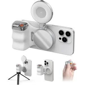 TELESIN Fun Shot Magnetic Phone Camera Grip + C03 Magnetic Selfie Light (Silver) Bundle Kit Compatible with iPhone Magsafe & Android, Creator Kit for Selfies/Photography/TikTok/Zoom Calls/Video