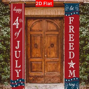 2D Flat Banner Door Sign Pair for 4th of July, Pre-Assembled Independence Day Decorations, Hanging Memorial Day Banners for Home, Yard Sign Banner