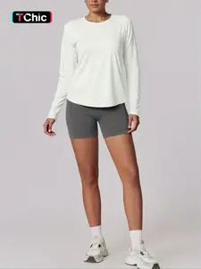 Women's Long Sleeve Sports Top, Breathable Mesh Back Slim Fit, Sporty Style, Plain Pattern, All Seasons, Fitted Design, Activewear T Shirt