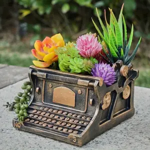 Typewriter Shaped Planter with Drainage Holes, Succulent Pot, Perfect for Indoor Succulents, Desktop Decor, Garden and Yard Decoration