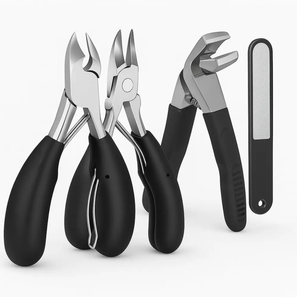 Stainless Steel 4-Piece Nail & Toenail Clipper Set - Extra Large Wide Mouth Opening, Ergonomic Handle, Thick Nails Care Tools for Seniors, Youth, Daily Manicure & Smooth Trimming, Nail Care