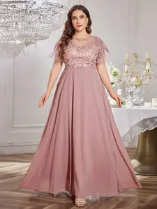 Elegant Chic Plus Size Womenswear Party Dress, Heavy Embroidery Chiffon Gown, Bridesmaid Dress, Flowy Design, Perfect for Special Occasions