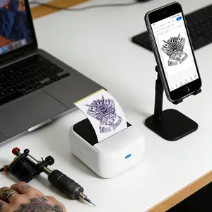 Mini Tattoo Stencil & Label Printer, Thermal Label Maker | Portable Thermal Device with 20 Sheets, Smooth Operation for Home Studio, Back-to-School Artist Essential