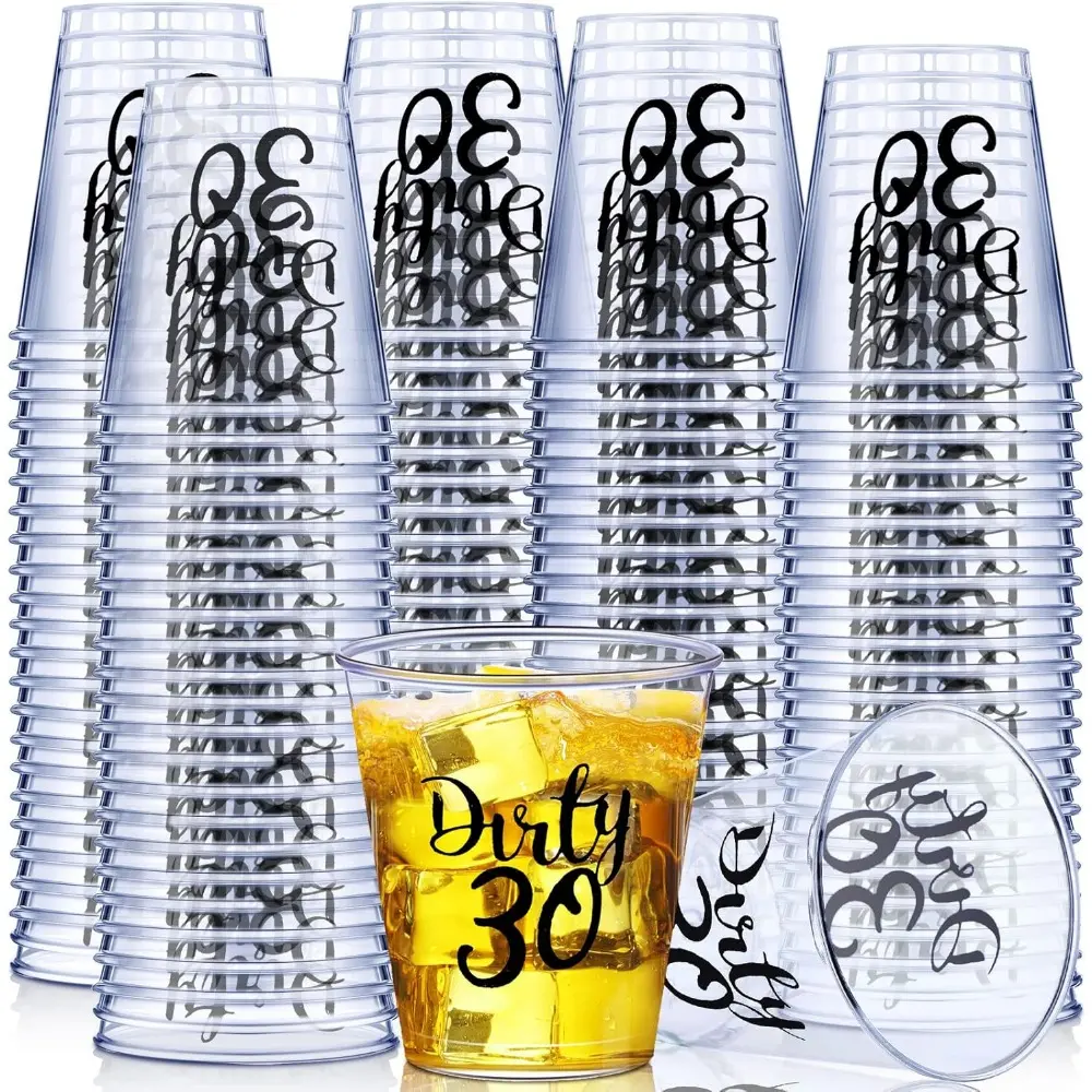 100 Pcs 2oz Sturdy Black Plastic Disposable Shot Glasses - Printed Text Drinking Cups, Disposable Containers for Dirty 30 Birthday Party, Colleague Gatherings, Kitchenware Drinkware Supplies