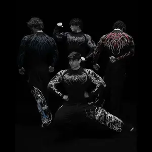 Men's Compression Sports Shirt  Gothic Lightning Print GYM Fitness Top Autumn Quick Dry Breathable Bodybuilding Long Sleeve Tee