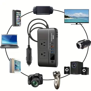 200w Car Power Inverter Dc 12V to Ac 110v, Vehicle Charger Adapter with Switch and Current LED Display, 3 USB Ports + 1 Type-C Port, Universal Car Adapter
