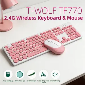 Slim 2.4G Wireless Keyboard and Mouse Set – 104-Key Full-Size Retro Round Keycaps, Quiet Lightweight Mouse for Office, Study & Home Desk Setup keyboards for work