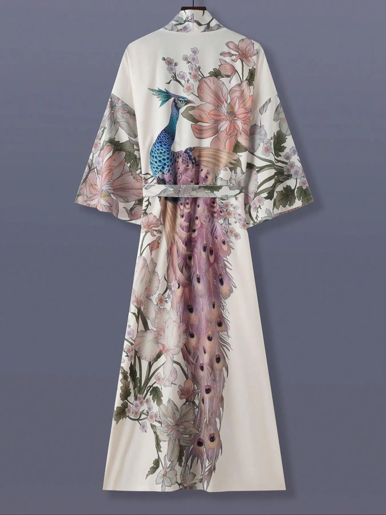 Elegant Japanese Peacock Bird Floral Kimono Cardigan, Unisex Long Sleeve Loose Fit Outerwear, Spring & Fall Street Style Jacket, Womenswear, Clothes