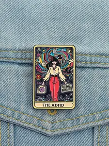 The ADHD Tarot Cards Enamel Pin Autism Mental Health Metal Brooches Lapel Backpack Badge Jewelry Gift for Friends Durable Metal Pins
