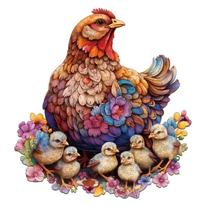 Hens And Chicks Wooden Jigsaw Puzzle for Adults and Kids Unique Shape Animal Wood Puzzles Challenging Puzzle, Family Game Creative Gifts，Laser-Cut Durable HDF Wood Puzzle