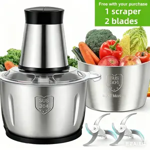 Stainless Steel 350W Electric Meat Grinder & Food Processor with 3 Speeds, 101.44oz Capacity, Double Blade Design for Chopping, Mincing, and Slicing, Compact & Easy to Clean