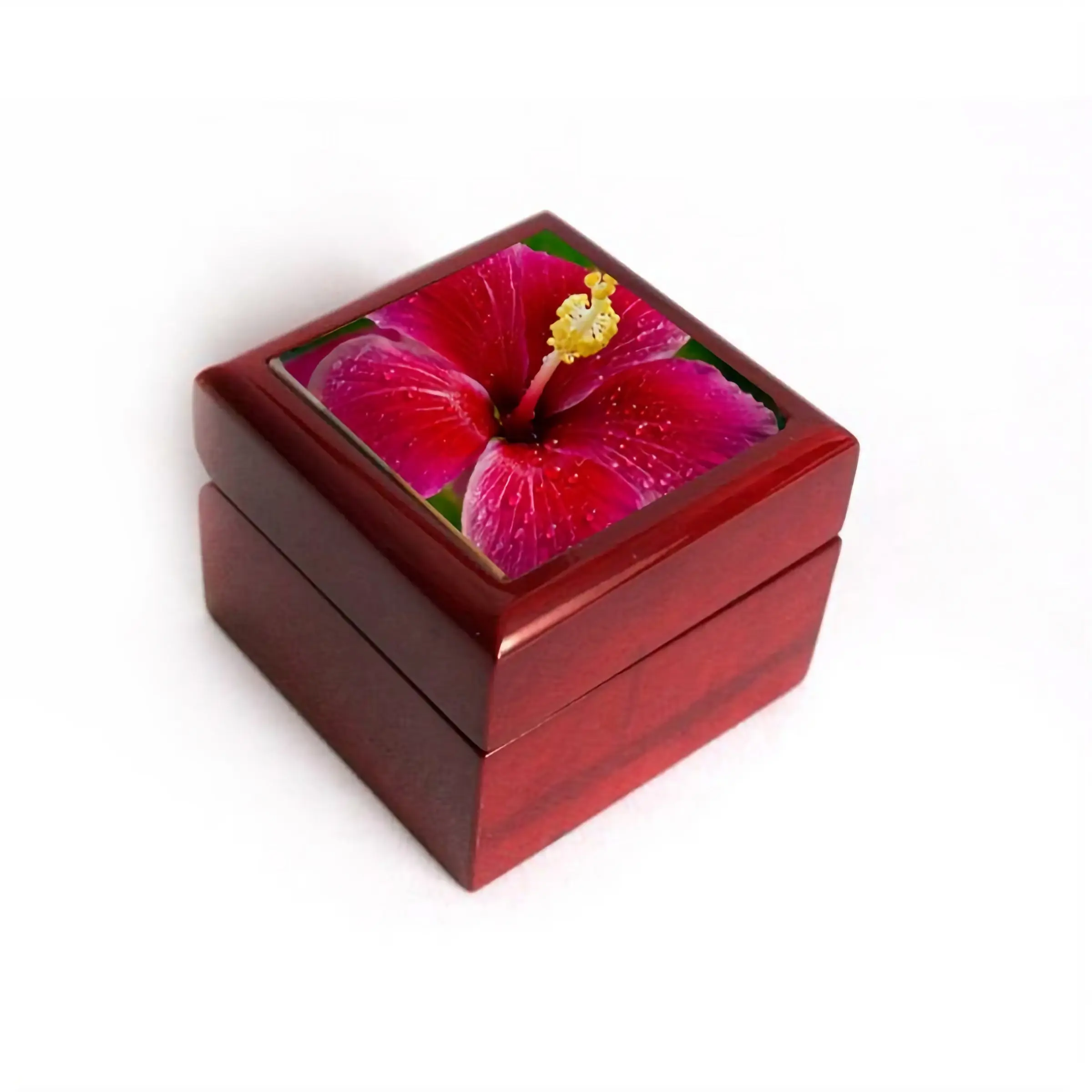 Hibiscus Wooden Ring Box – Red Island Beach Proposal Box