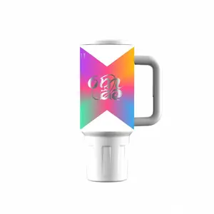 OUMAE 40oz Vacuum Insulated Stainless Steel Flask - Aesthetic Vibrant Multicolor Gradient X Pattern Tumbler with Handle, Straw Lid, Car Cupholder-Friendly Bottle for Coffee, Festival, Summer Vacation
