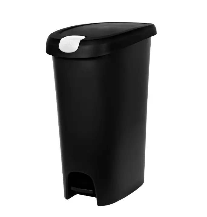 12 Gallon Plastic Slim Lockable StepOn Kitchen Trash Can, Black