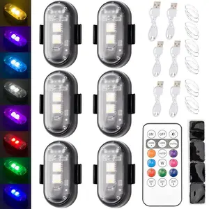 Wireless LED Lights for Car 6PCS with Remote Control, Wireless LED Strobe Lights 8 Colors USB Charge IP65 Waterproof Anti-Collision for Car Motorcycle Drone RC Aircraft Bike, 12PCS(or 6)