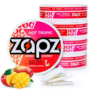 ZAPZ Caffeine Pouches, Hot Tropic, 5 Cans x 20 Count, Energy Pouches with 50mg Caffeine, Nootropic Focus Support, Niacin, L-Theanine, L-Tyrosine, Sugar Free, No Coffee Grinds