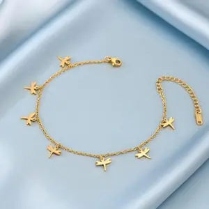 Women's Light Luxury Geometric Dragonfly-Form Stainless Steel Anklet - Minimalist Fashion Accessories, Winged Pendant Costume Jewelry for Party, Valentine's Day Gifting, Dragonfly Anklets