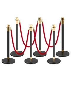 VEVOR Stanchions and Velvet Ropes, Summervibes,Summervibes, 6 Pcs Crowd Control Barriers with 4 Red Velvet Ropes, Stainless Steel Stanchion Post Queue with Sand Injection Hollow Base for Theater, Wedding, Party Supplies