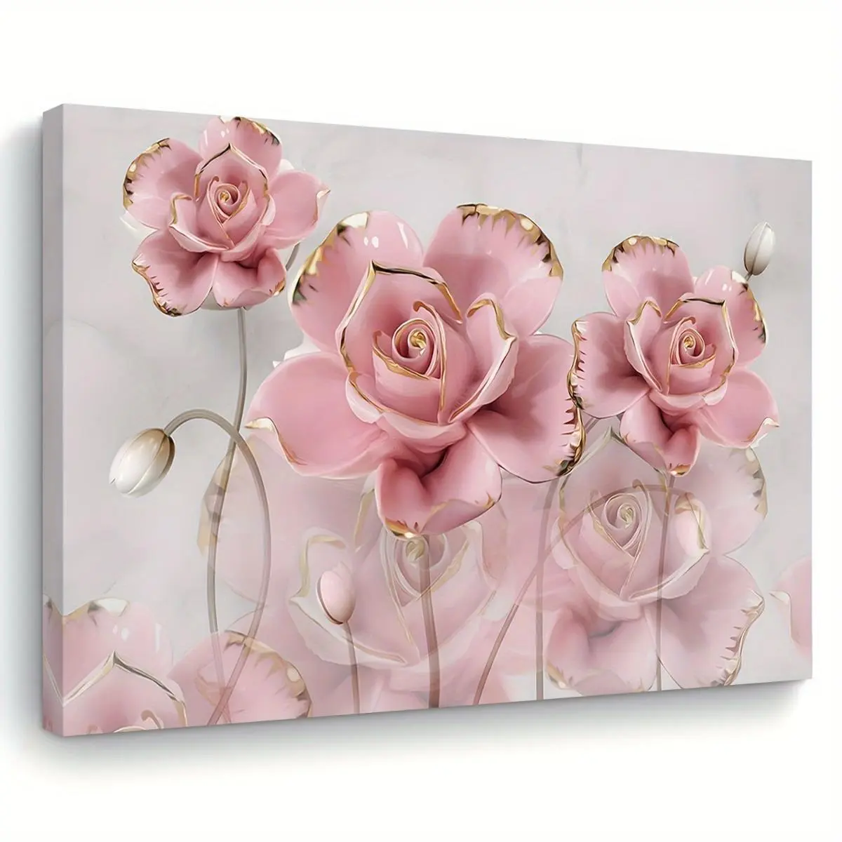 Elegant Pink Rose Wall Art Print - Wooden Framed Canvas Painting - For Living Room, Bedroom, Kitchen, Home & Office Decor - Perfect Gift for Her or Him - Ideal for Bachelorette Party Decor Poster Decoration Photo Artistic Decorative Ornaments