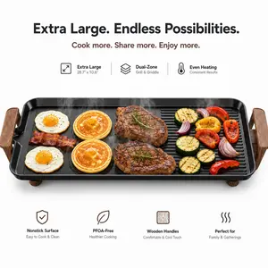 AORAN Electric Nonstick Griddle with Removable Temperature Control, Indoor Outdoor Cooking Plates Teppanyaki Grill for Pancake, BBQ, Camping Gatherings, Comal eléctrico,summerwins