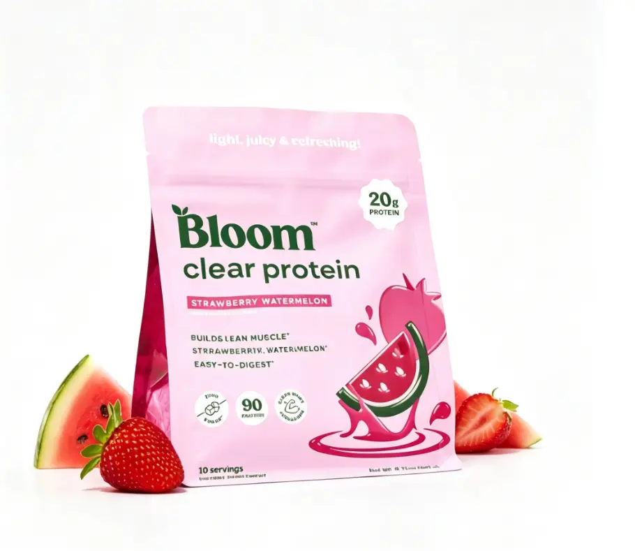 Bloom Clear Protein Strawberry Watermelon 20g Protein 90 Calories 10 Servings Easy to Digest
