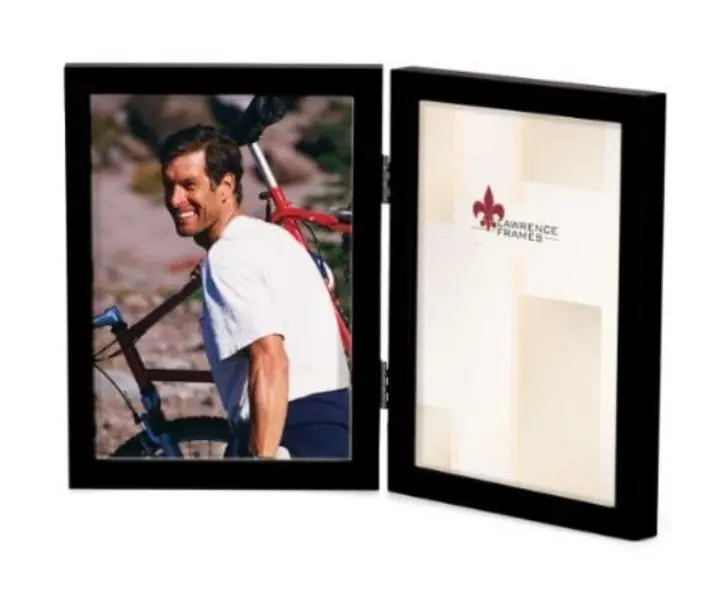 Lawrence Frames Solid Gallery Collection 5x7 Hinged Double Black Wood Photo Frame with Easel Back, Wall Mount, Includes Hangers for Home Decor, Wall Display, Galleries, Joined Corners With Spline Joint