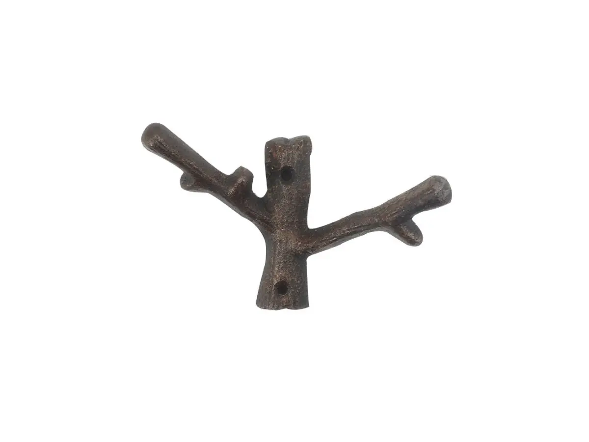 5 x 2 x 3.5 in. Rustic Copper Cast Iron Forked Tree Branch Decorative Metal Double Wall Hooks