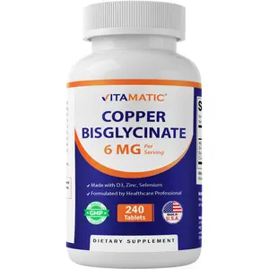 Vitamatic Copper Bisglycinate Daily Vitamin Supplement - 6 mg, 2000 IU Vitamin D3, 50 mg Zinc, 50 mcg Selenium - 240 Tablets - Minerals, Essential Nutrients, Supports Immunity - Non-GMO, Gluten Free, Lactose Free