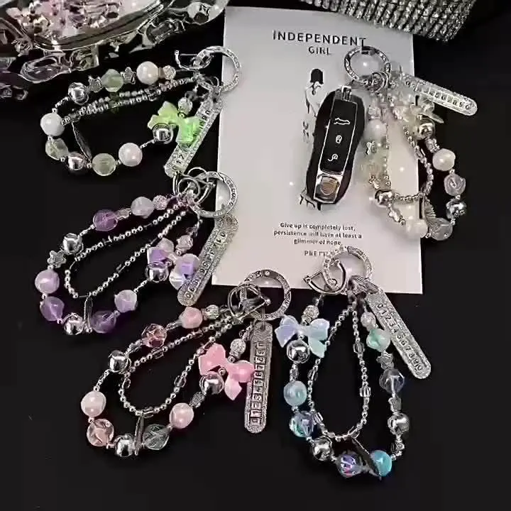 Adjustable Phone Strap Handmade Rhinestone Butterfly Beaded Wristlet Lanyard Y2K Aesthetic Smartphone Accessory